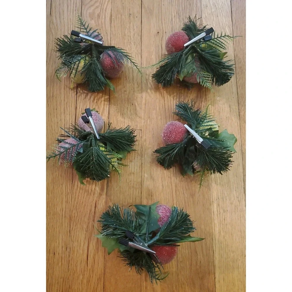 Vtg Set Sugared Fruit Clip-On Christmas Tree Picks Ornaments Pear Strawberry App